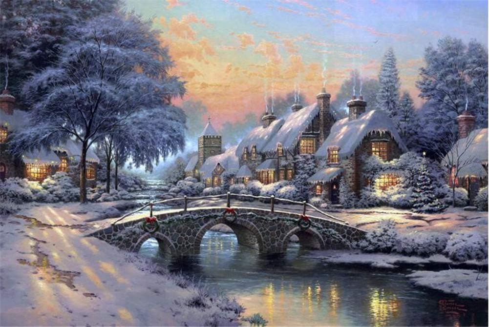 PROWWooden Puzzle Jigsaw 1000 Piece Winter Scenery Oil Painting Puzzles Toys for Adult Finish Size 30 * 20 Inch Best Home Decoration