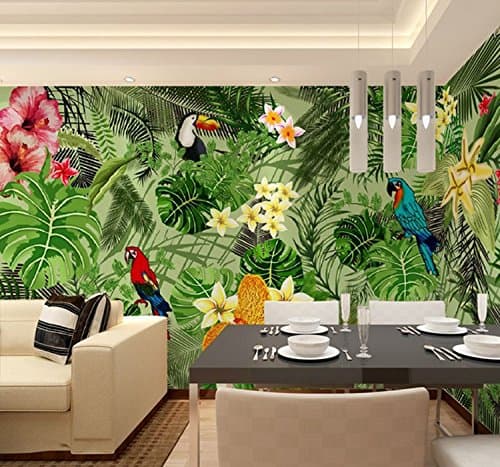 Lzhenjiang mural The Tropical Rain Forest 3D Jungle Wallpaper Green Plants Large Murals Cafe Restaurant Hand-Painted Wallpaper for The Living Room.275 * 235cm(W*H)