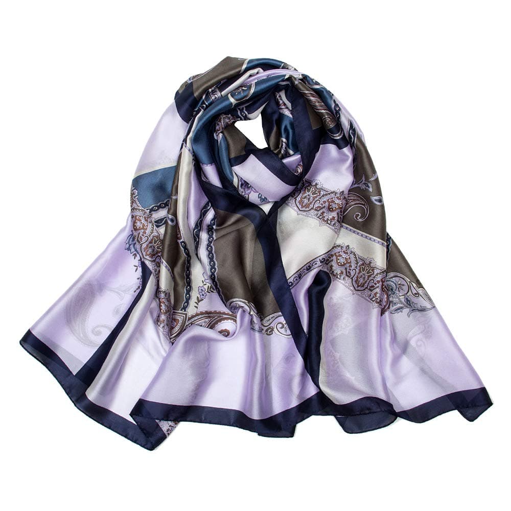 Silk Scarf-Women's Fashion Large Sunscreen Shawls Wraps - Lightweight Floral Pattern Satin for Headscarf&Neck (20#)