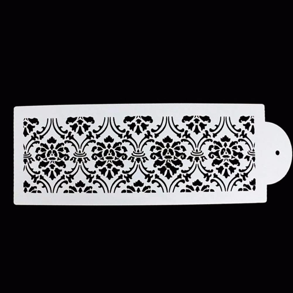 BakeArt Royal Damask Lace Cake Stencil, Beige Semi-Transparent
