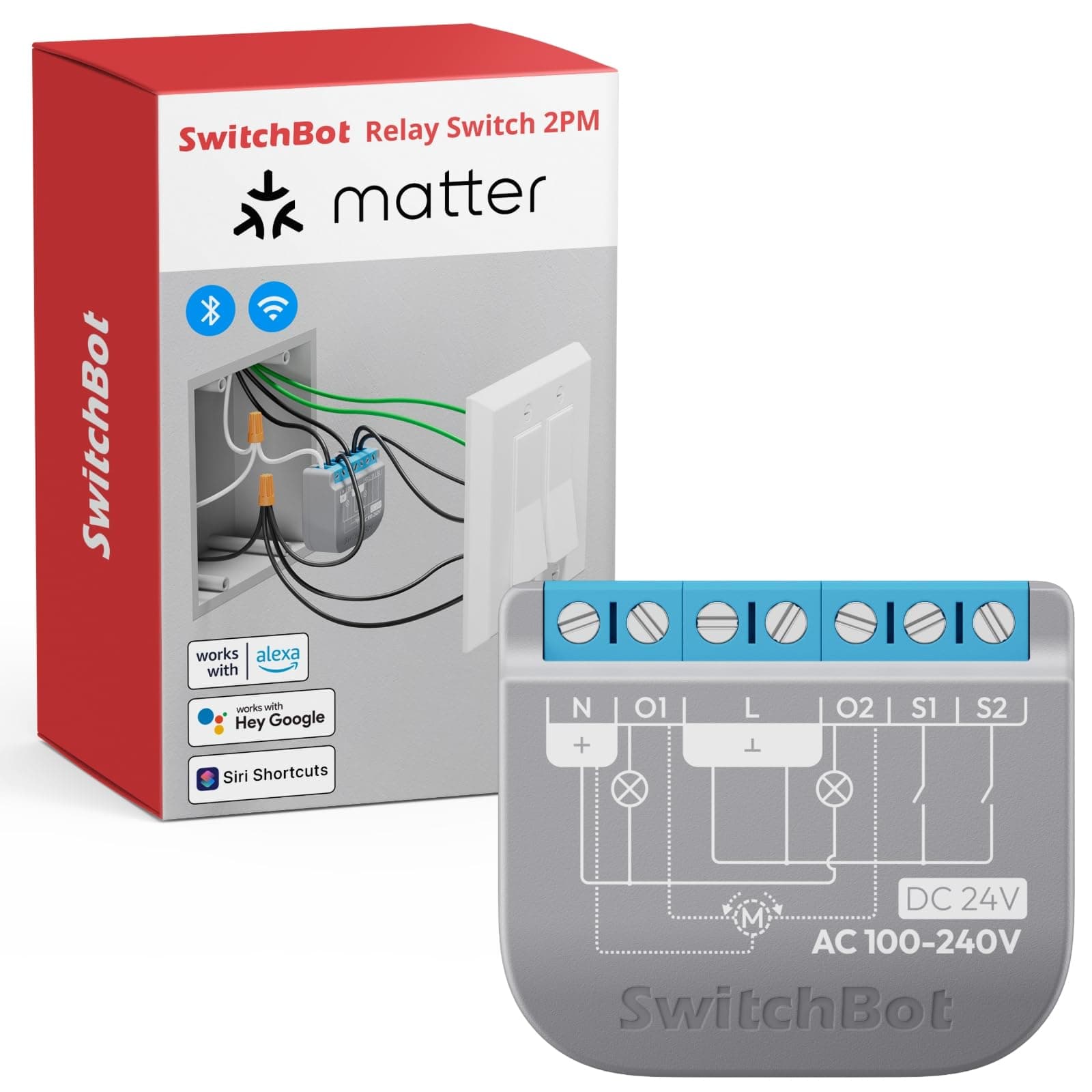 Smart Relay Switch 2PM, Power Metering, Dual Light Control, Built-in Bluetooth Repeater, Wi-Fi&Bluetooth Switch Compatible w/Alexa/Apple Home/Google Home/Matter Hub Required, 2.4GHz