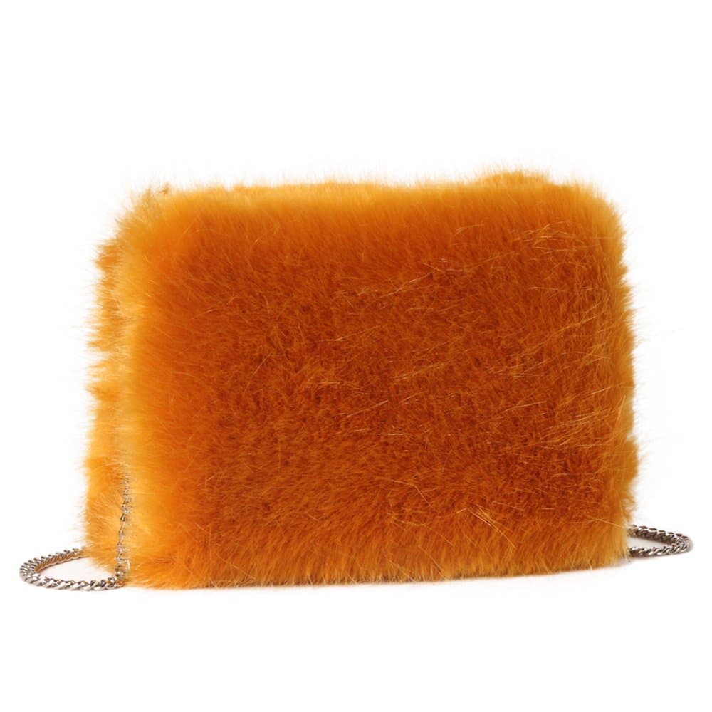 M10M15 Women Winter Yellow Faux Fox Fur Evening Clutch Purse Handbags for Party