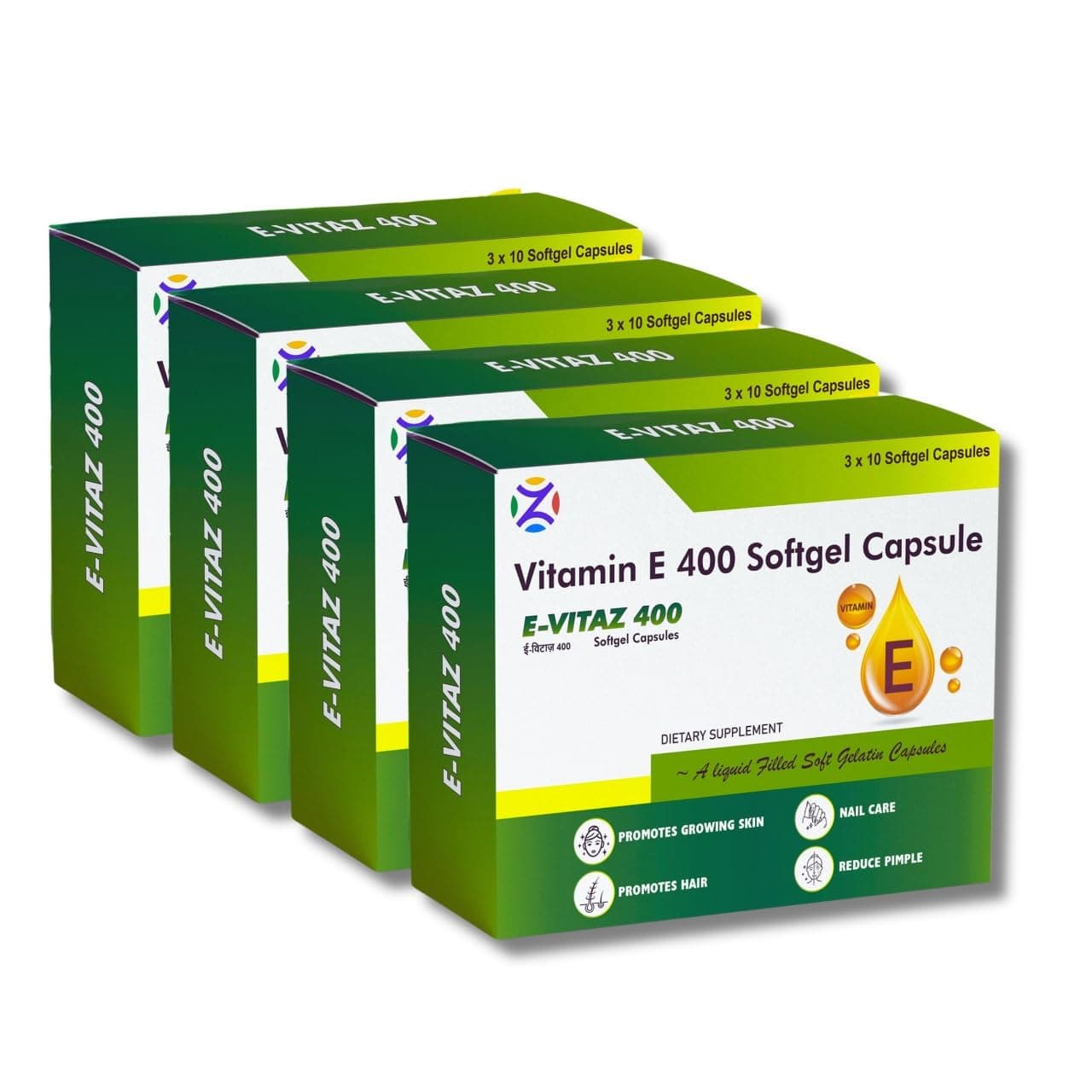 Vitamin E 400mg Softgel Capsules | E-Vitaz 400 -For Hair, Skin and Nail Care | Pack Of 12 (120 Capsule)