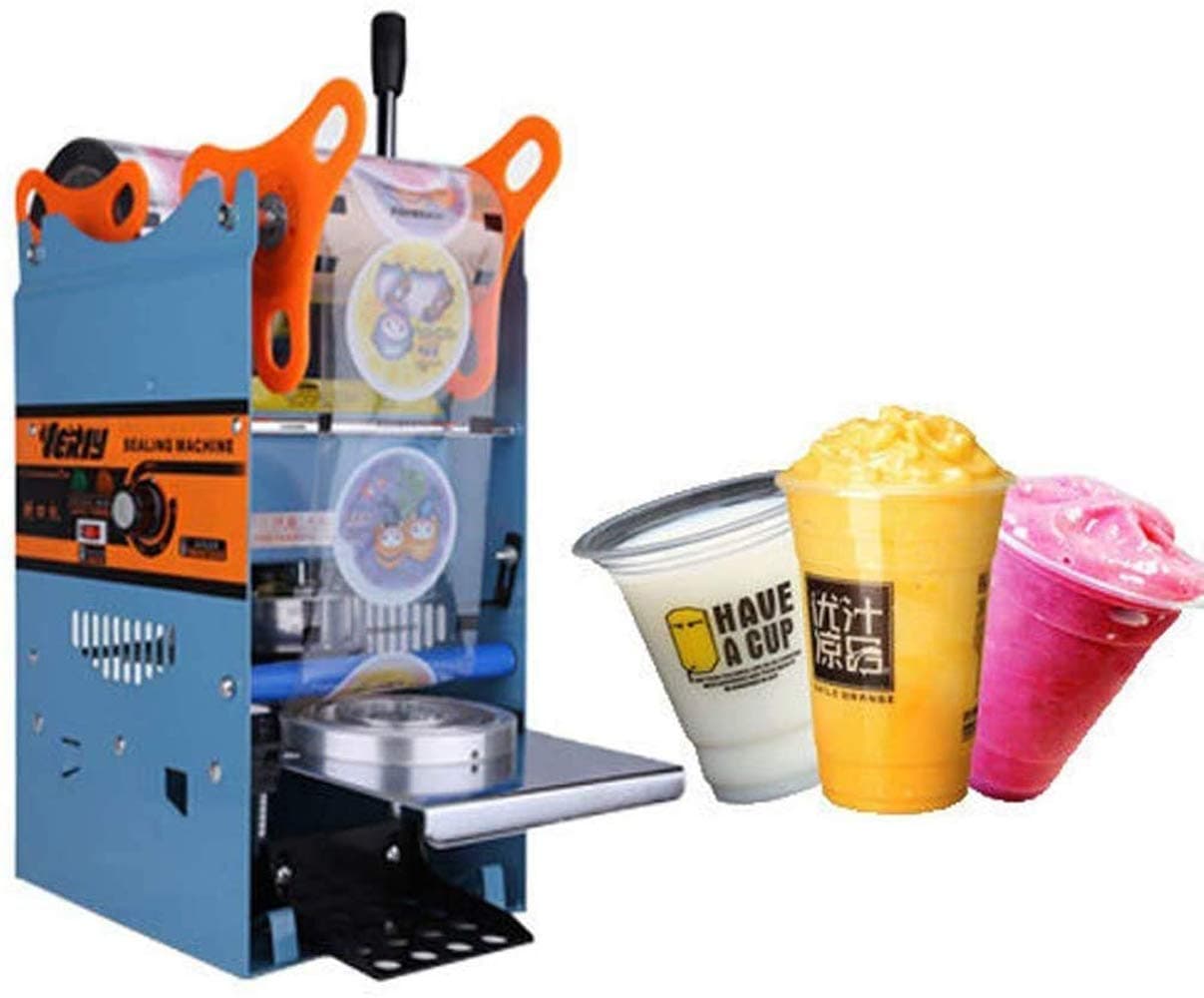 Cup Sealing Machine 270W Electric Coffee Boba Bubble Tea Juice Cup Sealer Manual Pressure Lid Sealing Machine 300-500 Cups/hr 220V