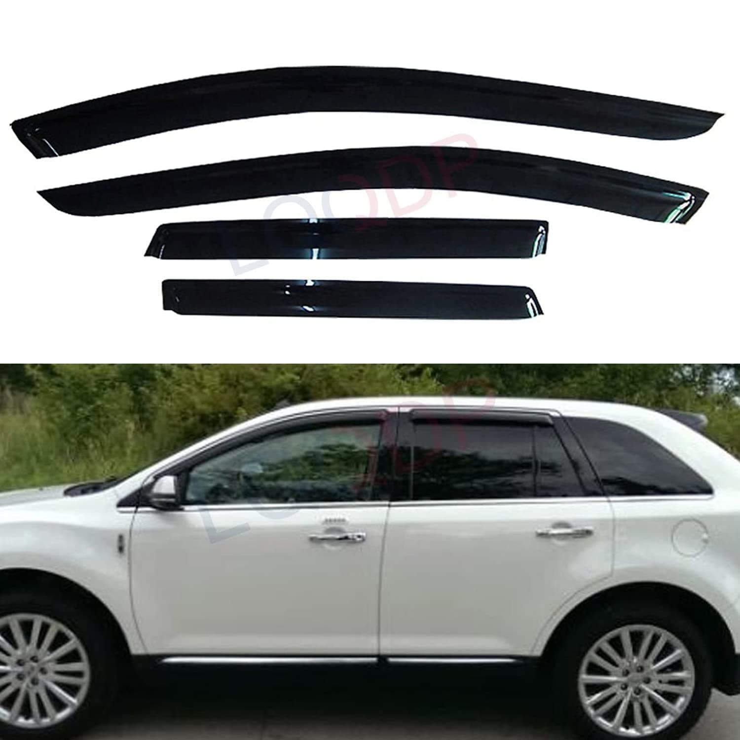 4pcs Front+Rear Smoke Sun/Rain Guard Outside Mount Tape-On Window Visors Compatible with 07-14 Edge 07-15 MKX