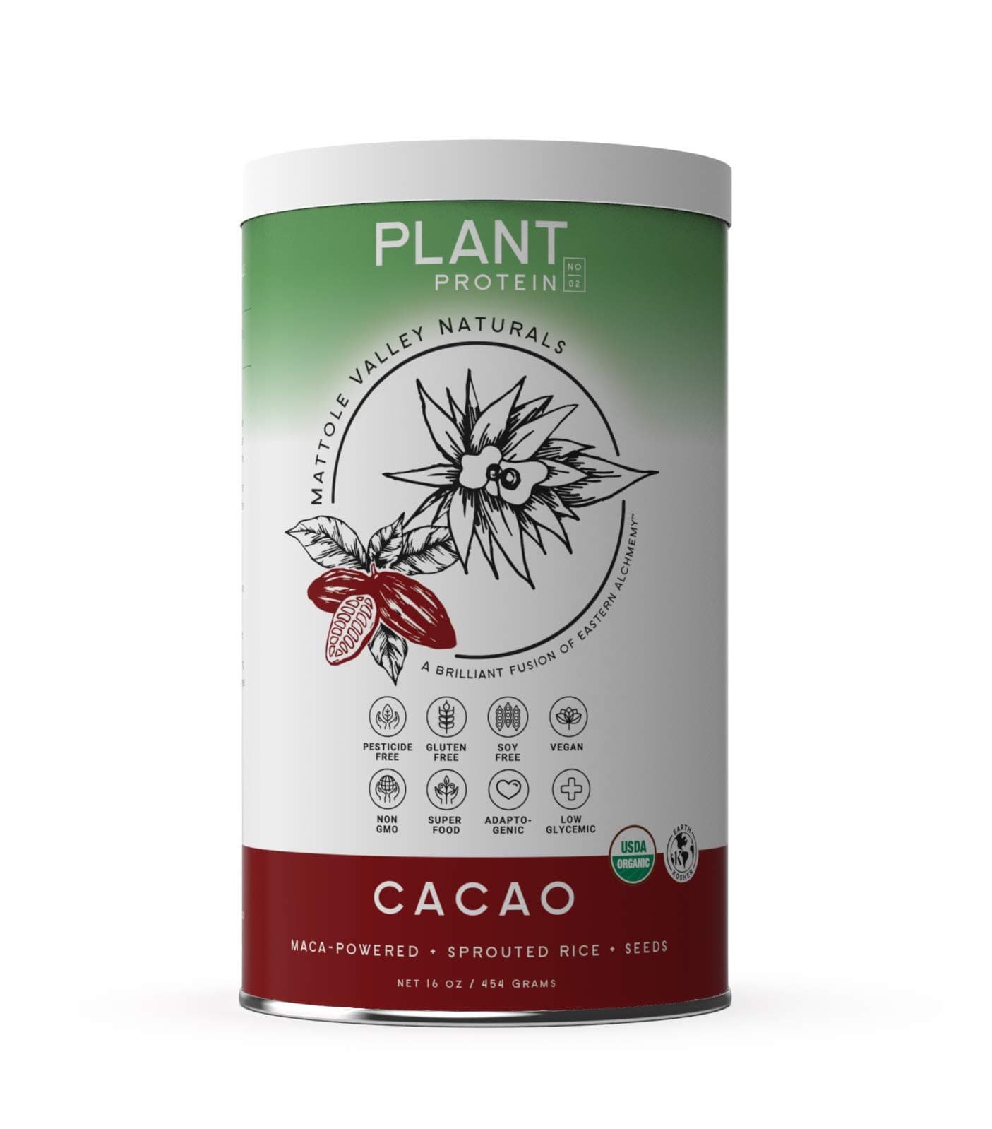 Organic Vegan Protein Powder - 16 oz - Chocolate - Gluten-Free with Chia Seeds, Brown Rice and Maca - Natural Digestive Enzymes, Fiber, Amino Acids, Vitamin E, Zinc