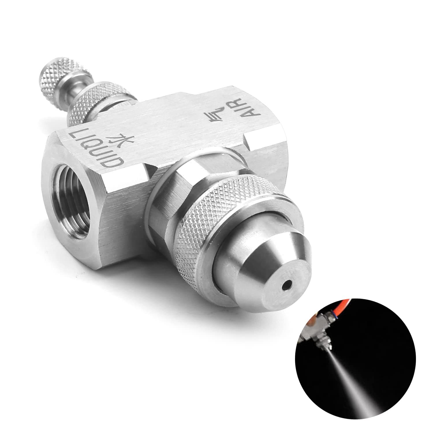 MroMax 1/4BSP Female Thread 30 Degree Round Spray Air Atomizing Mist Nozzle 304 Stainless Steel