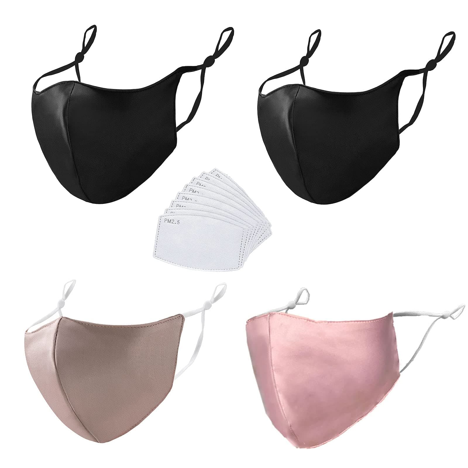 Known 100% Mulberry Silk Face Masks Fashion Mask 19 Momme Silk Mask for Sensitive Women, 2 Black+1 Dusty Rose+1 Pink