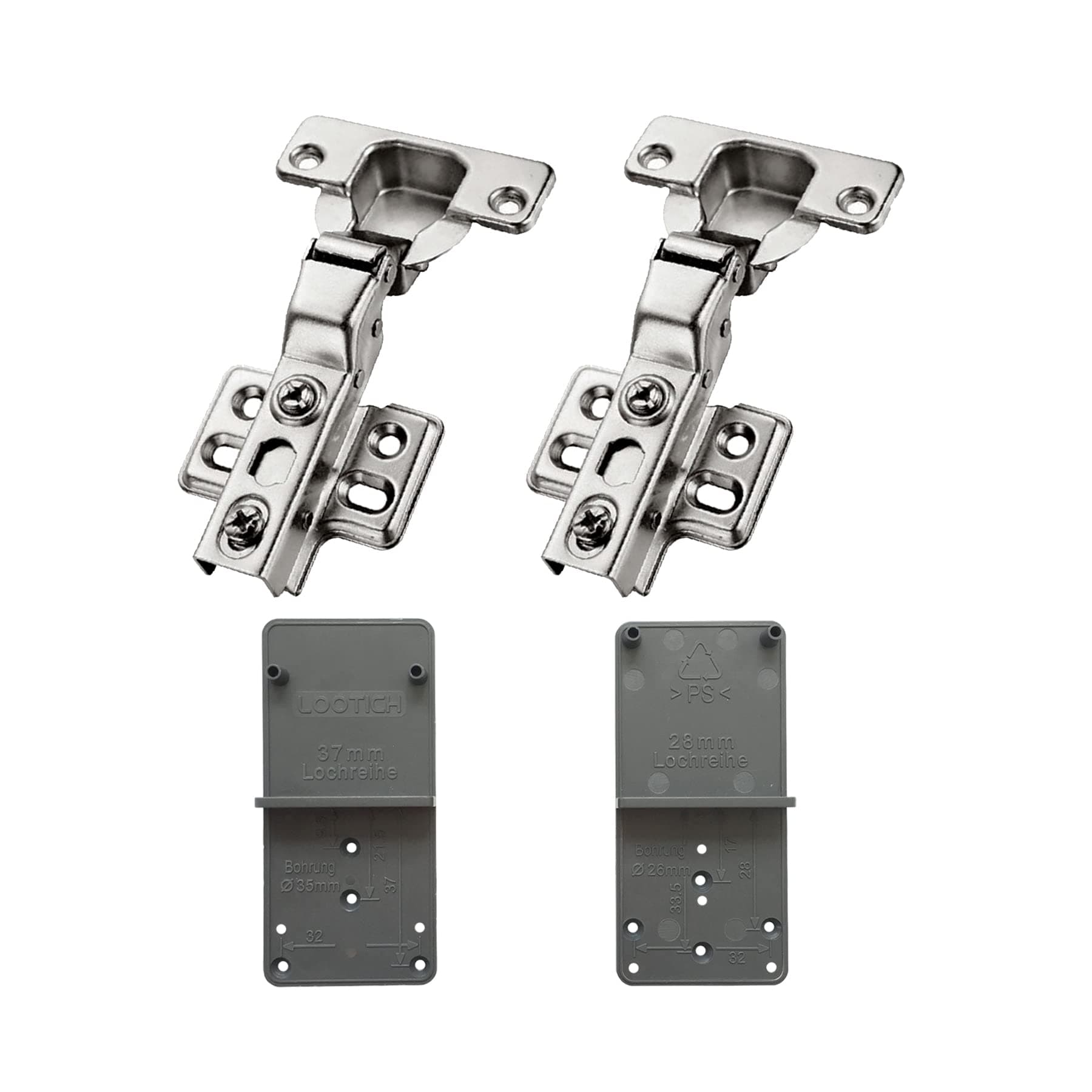 LOOTICH105 Degree Fixed-On Centre Stop Pot Hinge Standard Hinges with Automatic Closing Integrated Hydraulic Damping Hinges Kitchen Cabinet Wardrobe Cabinet Door Furniture Pack of 2