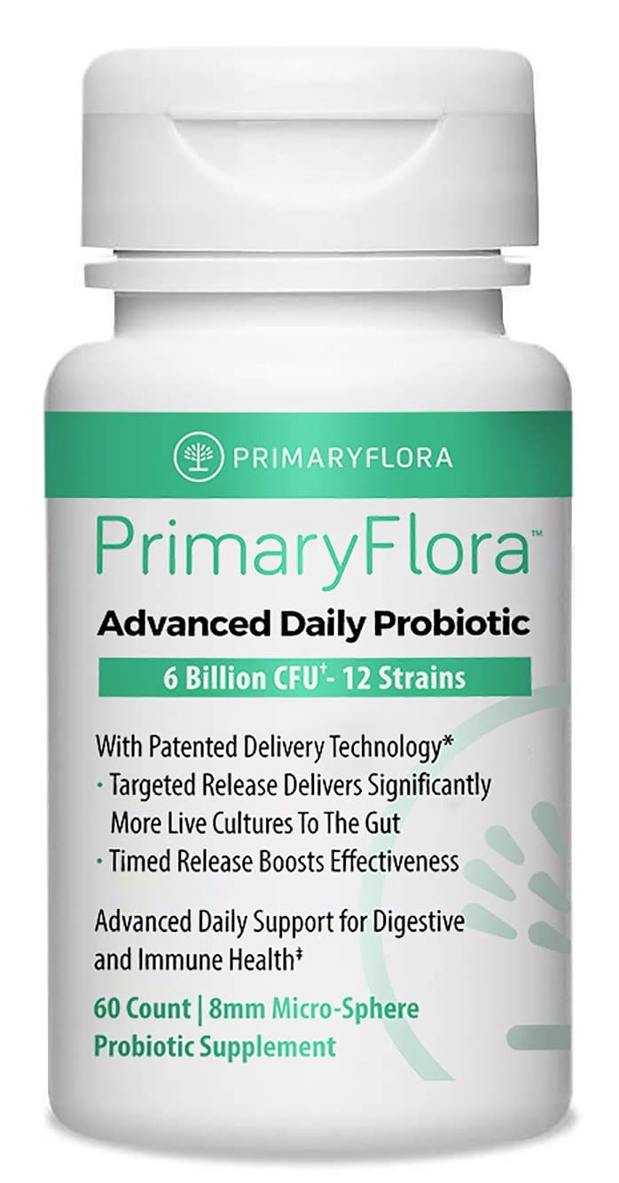 Primary Flora Probiotics — 60 Daily Time Release Pearls — Advanced 12 Strain Blend for Women, Men, and Kids — New Technology Delivers Over 50 Billion CFU Equivalent to Digestive System