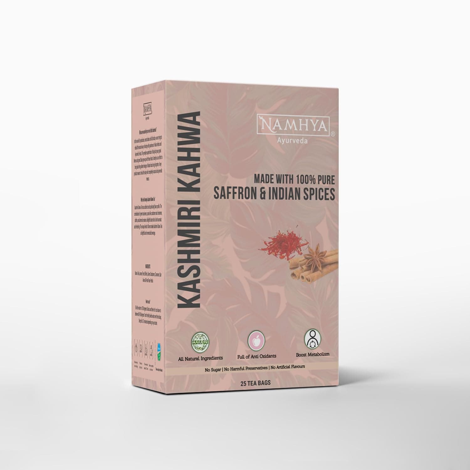 Kashmiri Kahwa with Pure Saffron, Cardamom, Cinnamon and Rose Petals 3.53 oz (Tea bags)