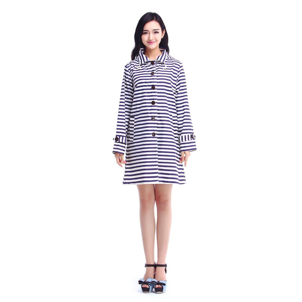 Dopobo Fashion Stylish Ladies Hooded Raincoat Rain Jacket Rainwear Fast Dry Lovely Lady Girl Women Cute Stripe (Blue)