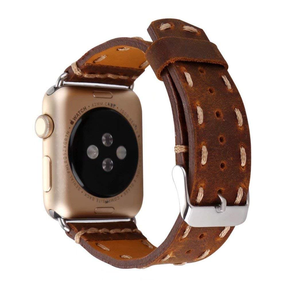 DAHASE Compatible for Apple Watch Band 40mm, Replacement Wristband Bracelet Strap Cowhide Handmade Line Vintage Genuine Leather Band for Apple Watch Series 5 4 3 2 1, 38mm 40mm Brown