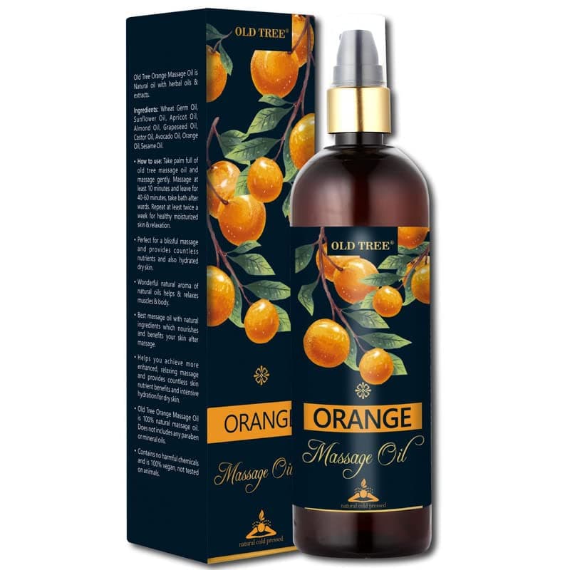 Old Tree Orange Massage Oil for Body Pain Relief (200 ML) - Cold Pressed Pure & Natural Massage Oil for Stress Relief, Healthy and Fresh Skin