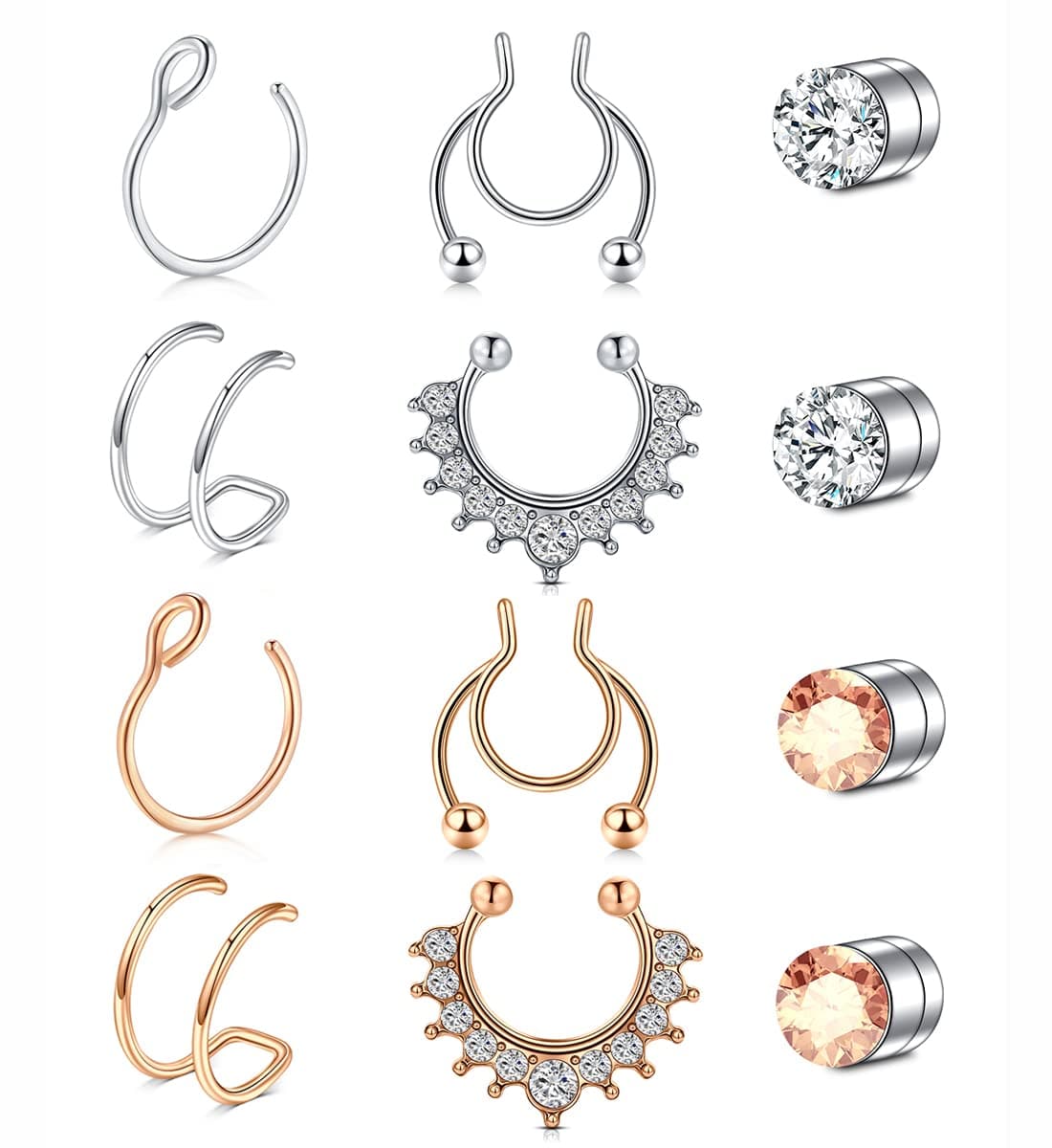 MODRSA Fake Nose Ring Hoop Double Fake Septum Rings Fake Nose Piercing Clip on Earring Hoops Faux Nose Rings Lip Ring