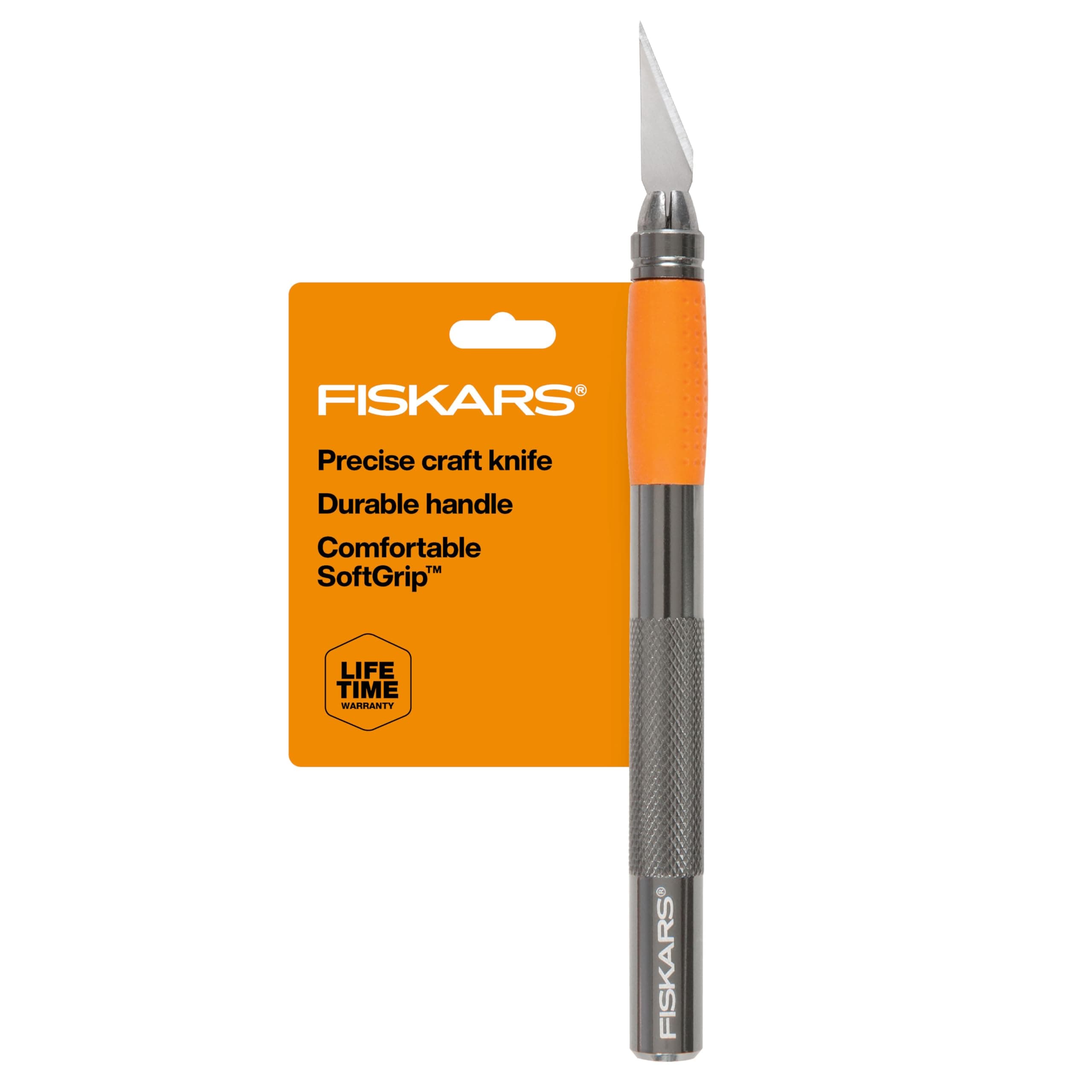 Fiskars Detail Craft Knife, Cool Gifts for Brother, Included with Protective Cover, 8", Exacto Knife for Crafting, Orange