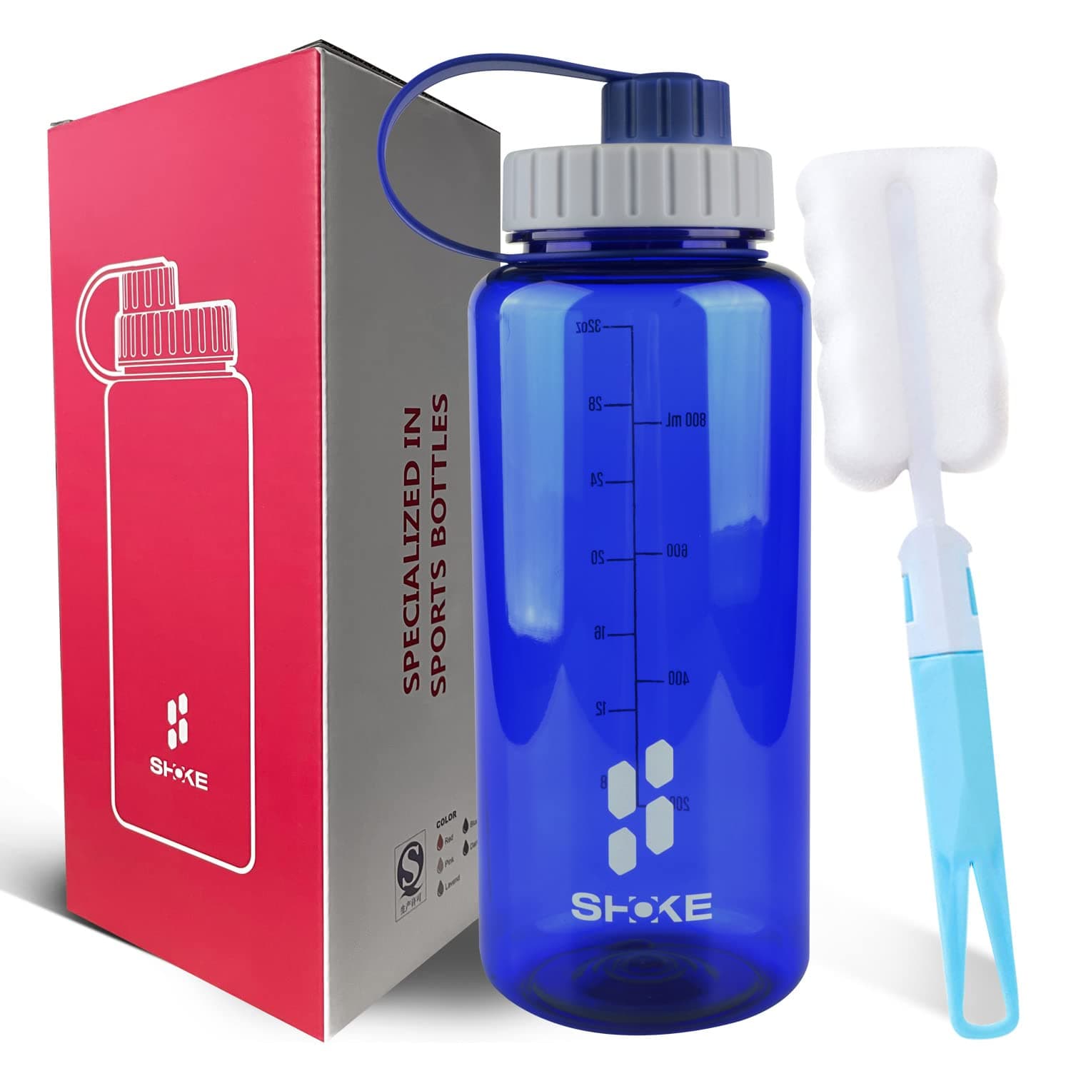 SHOKE Tritan Wide Mouth 1 Liter Water Bottle Leakproof, Eco Friendly Large BPA-Free Reusable Water Bottles with Handle 32oz, Portable Drink Water Space Cup For Adult Gym Travel with Bottle Brush