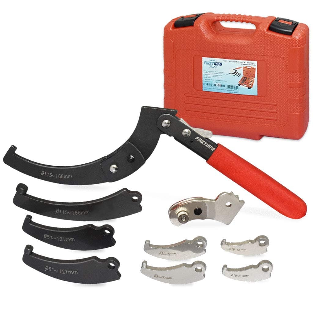FIRSTINFO F3379 11-Piece Hook & Pin Spanner Ratchet Wrench Set | Changeable Heads | 3/4” to 6-1/2” | Shock Absorber Tool Kit for Suspension Collar, Coilover Shock and Nut Adjustment