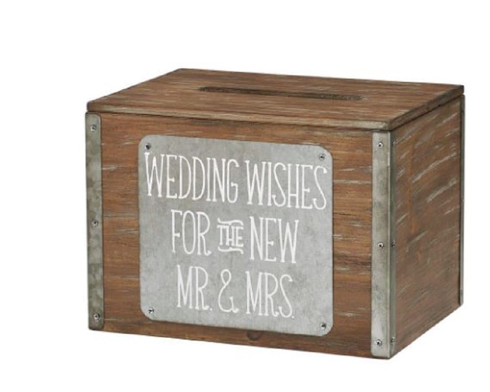 Wedding Wishes Wood Card Box, 11" x 8" x 8".