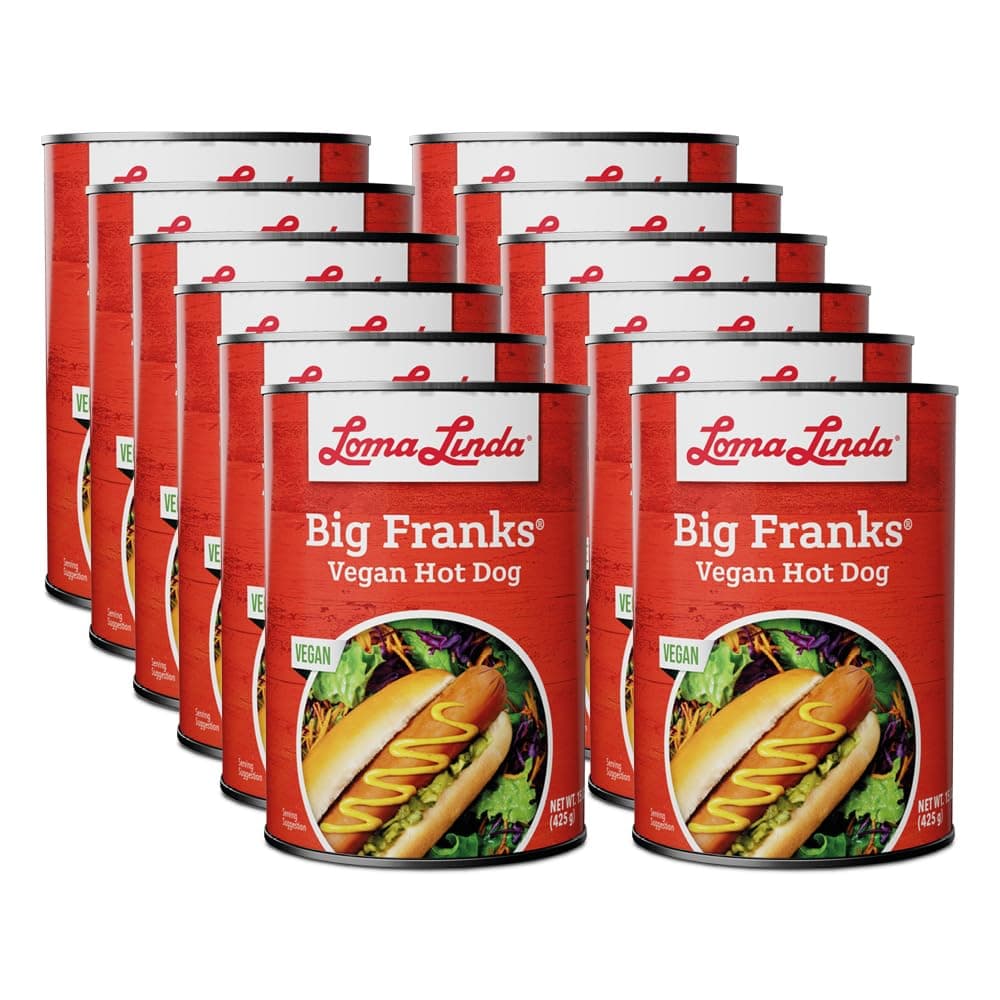 Vegan Hot Dogs Plant-Based Meat Alternative - Loma Linda Big Franks Variety Pack, 15oz Cans (12 Pack) - High Protein Meatless Franks for Grilling & Cooking - Vegetarian, Non-GMO, Soy Protein