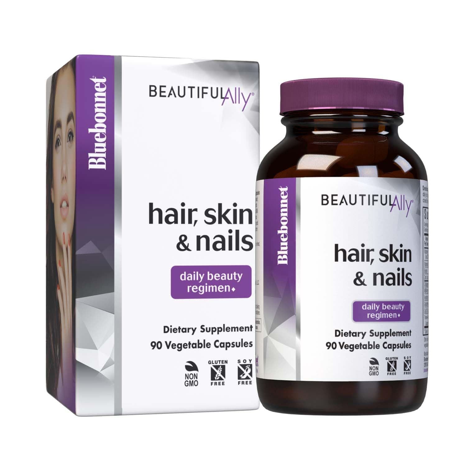 Bluebonnet Nutrition Beautiful Ally Hair, Skin & Nails, Hydrolyzed Collagen from Grass Fed Cows, Collagen Peptides Type 1 & 3, Non GMO, Gluten Free, Soy Free, Milk Free, 90 Vegetable Capsules