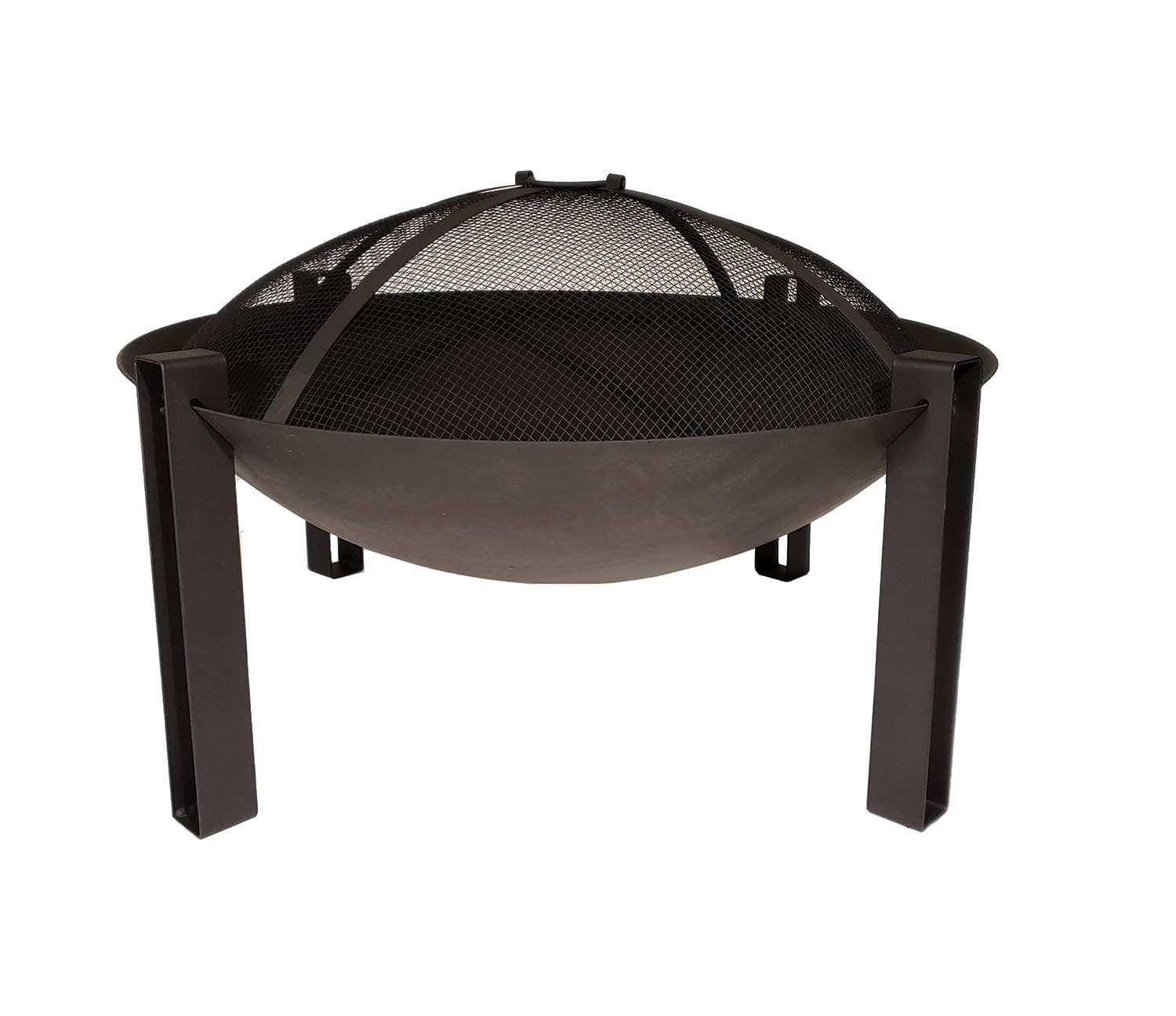Catalina Creations 26” Black Cast Iron Fire Bowl | Stylish Modern Fire Pit Design | Spark Screen and Lifting Tool