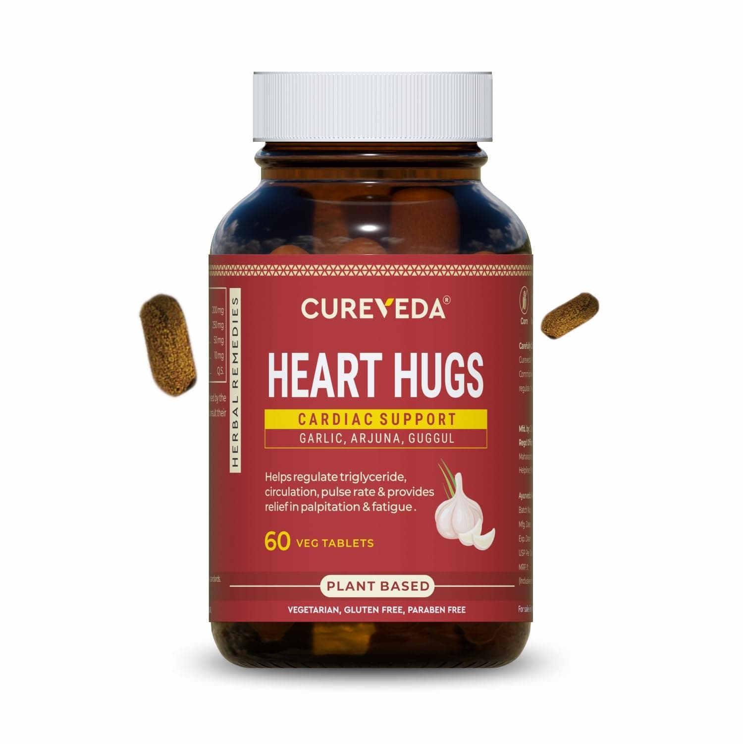 Cureveda™ Herbal Heart Hugs - For Healthy Heart Cardiac Wellness Cholesterol control - 60 Tablets