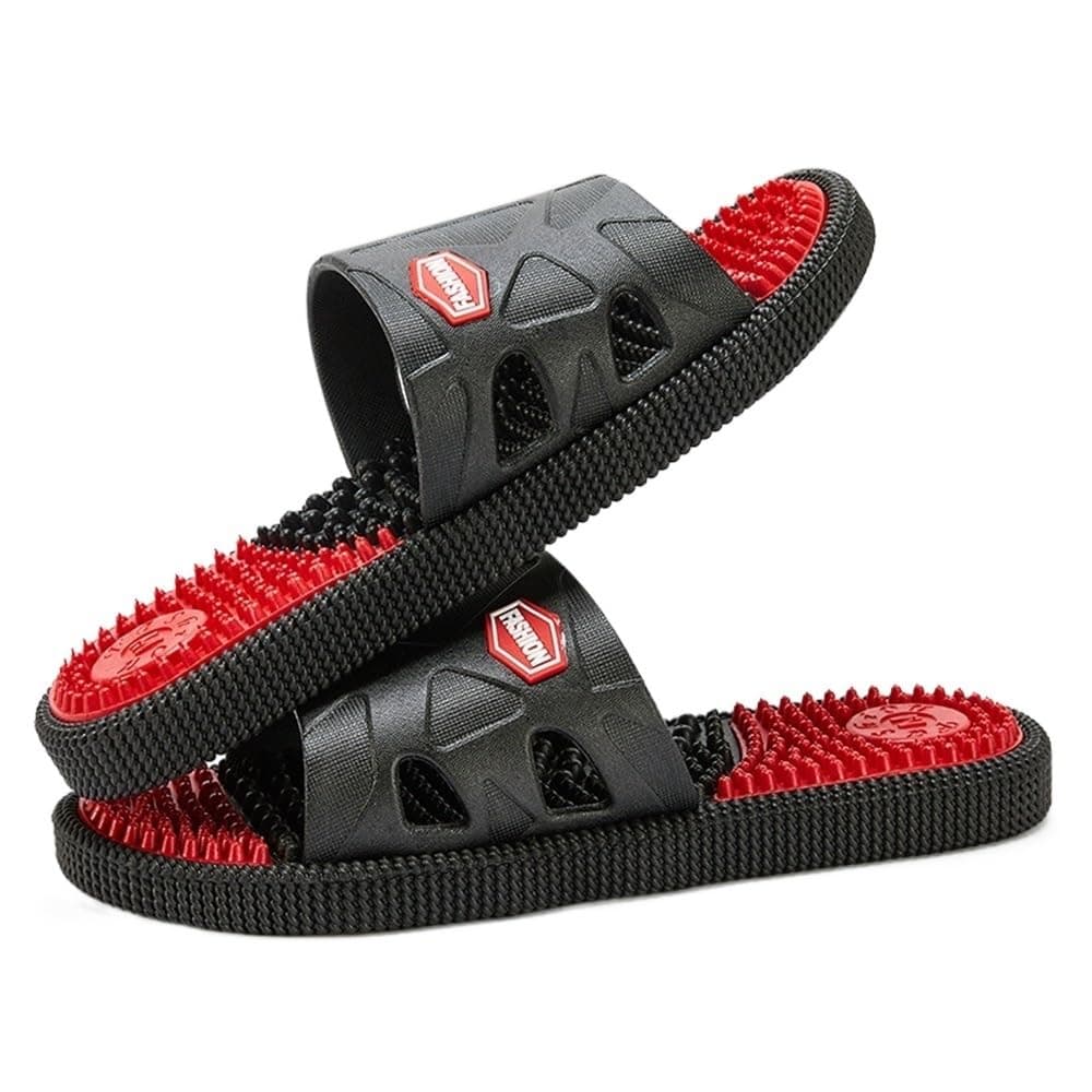 Men Acupressure Massage Slippers For Plantar Fasciitis, Foot Reflexology Sandals Arthritis Neuropathy Pain Relief Non-Slip Home Shower Massage Shoes Stress Relief Gifts (Color : Red, Size : 42 EU)