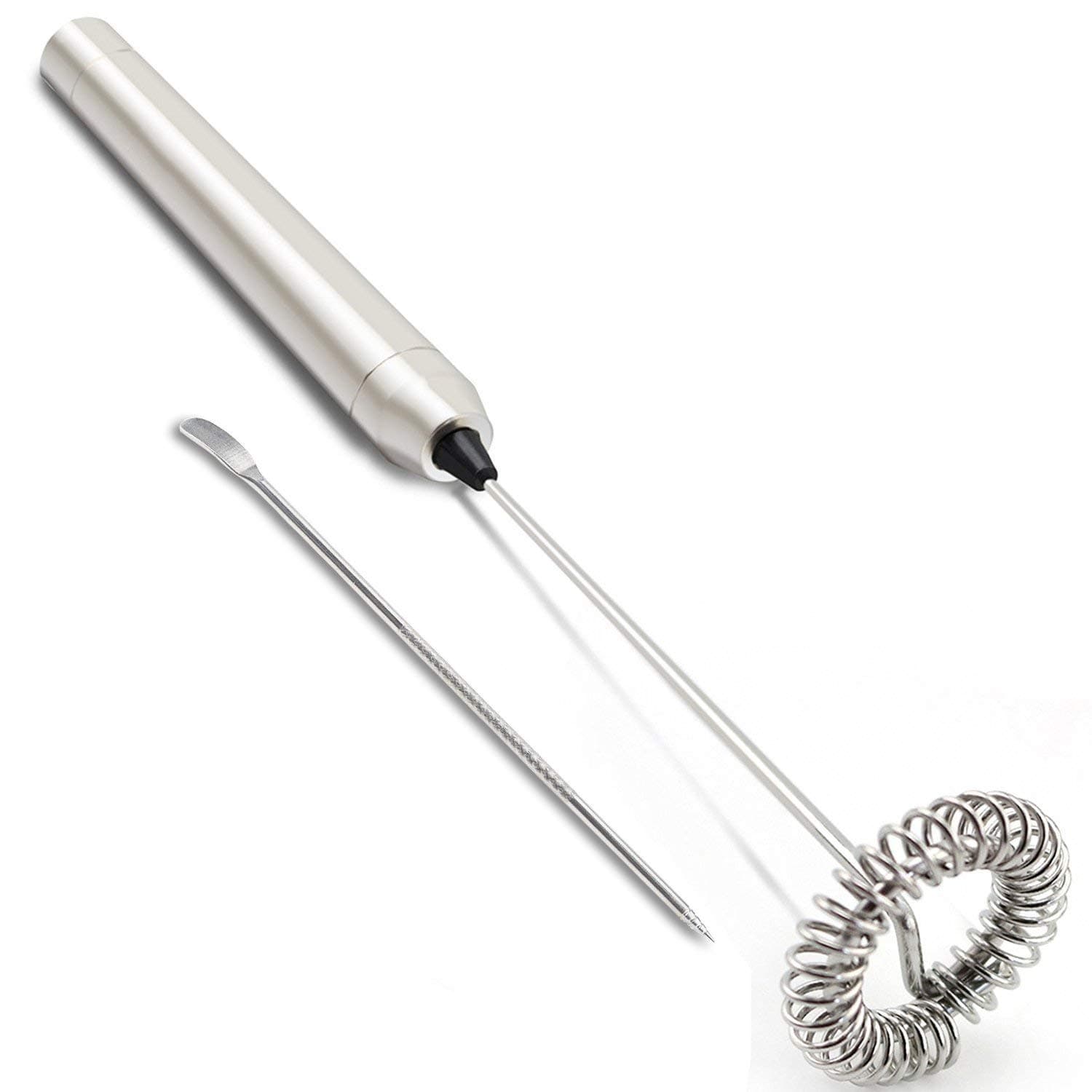 Stainless Steel Handheld Electric Milk Frother - Free Coffee Art Pen - Best for Frothed Latte, Cappuccino, Cocoa and Hot Chocolate - Drink Mixer - Foamer