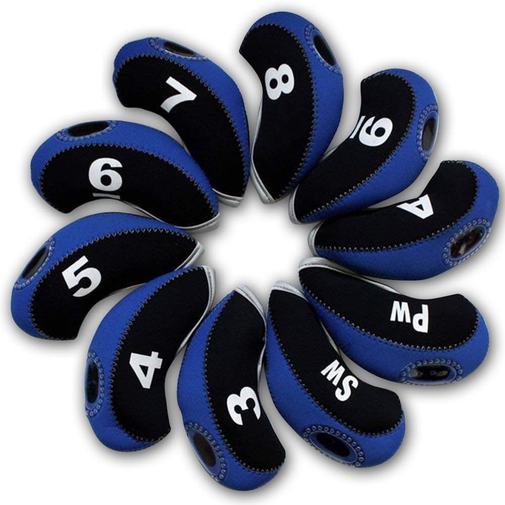 FLTRAD Golf Clubs Iron Head Covers 3-9 A/SW/PW Elastic Reused Neoprene Material with Number Tag Protect Case For Gift Pack of 10 6 Choose Colours