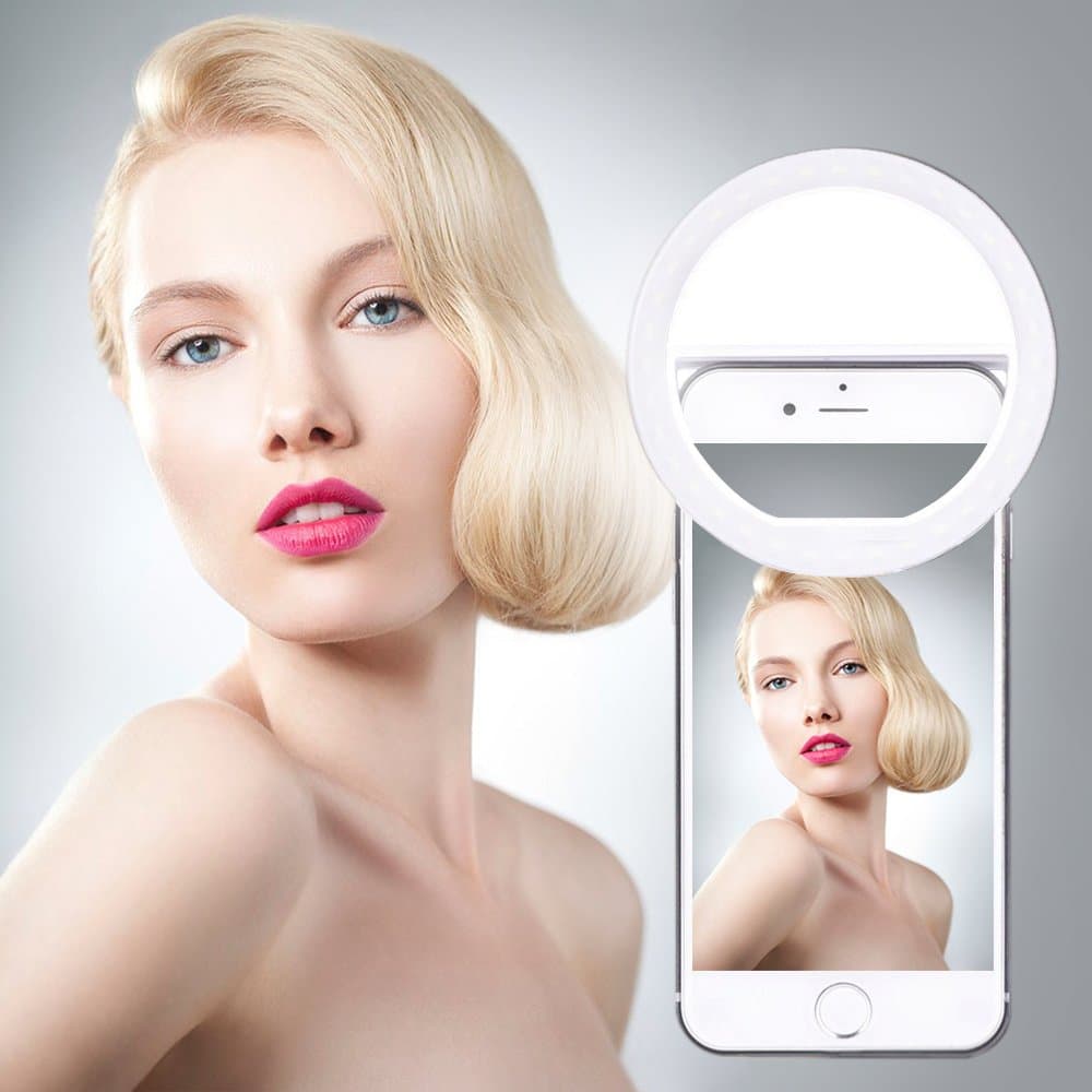 Ring Light, [Upgrade Version]E2BUY Rechargeable Selfie Ring Light, 3-Level Brightness Adjustment Clip On 36 Highlight LED for Webcast and Applying Make Up for iPhone iPad Sumsung Galaxy etc.