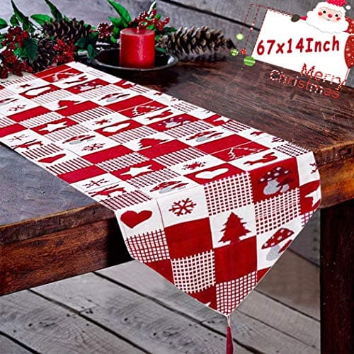 B bangcool Christmas Table Runner, Dining Table Runner Red Table Runners Linen Printed Fabric Decorative Holiday Table Decoration 66.93×13.78in