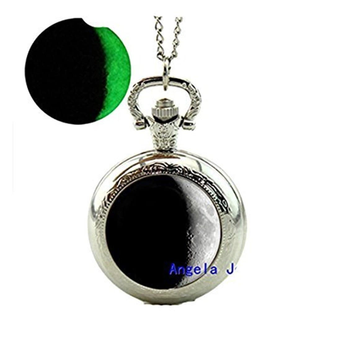 Moon Glowing Pocket Watch Necklace Moon Jewelry Glow in the Dark Jewelry Pocket Watch Necklace
