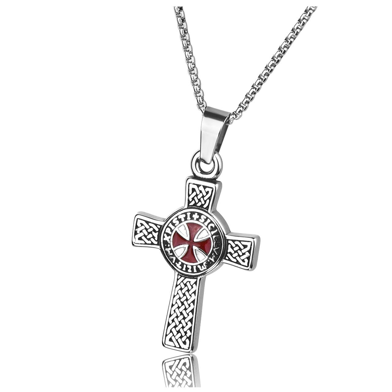Stainless Steel Knights Templar Cross Sturdy Women Men's Pendant Necklace with 24 inches Chain Link