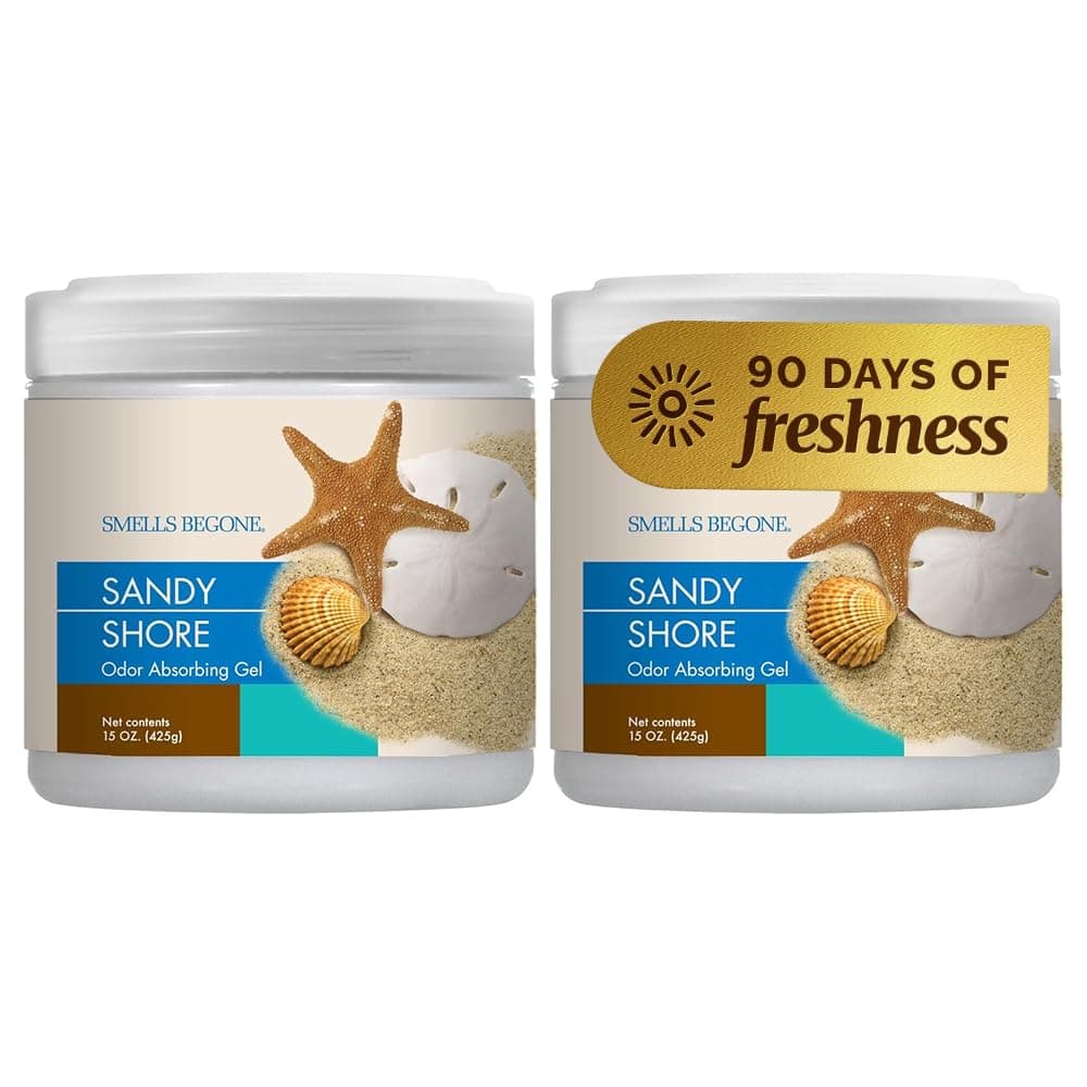 Air Freshener Odor Absorber Gel - 15 oz, Pack of 2 - Absorbs and Eliminates Odor in Pet Areas, Bathrooms, Cars, & Boats - Made with Essential Oils - Sandy Shore Scent