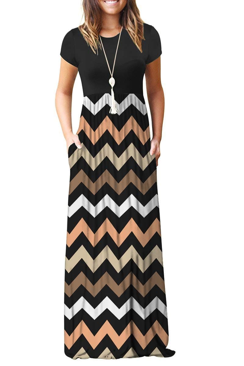 Women Short Sleeve Loose Plain Maxi Dresses Casual Long Dresses Pockets