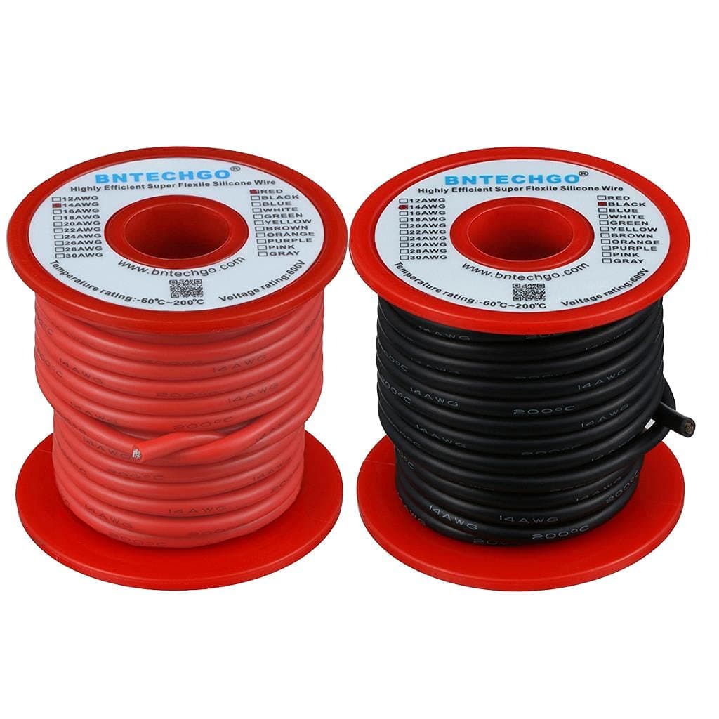 BNTECHGO 14 Gauge Silicone Wire Spool red and Black Each 25ft Flexible 14 AWG Stranded Tinned Copper Wire