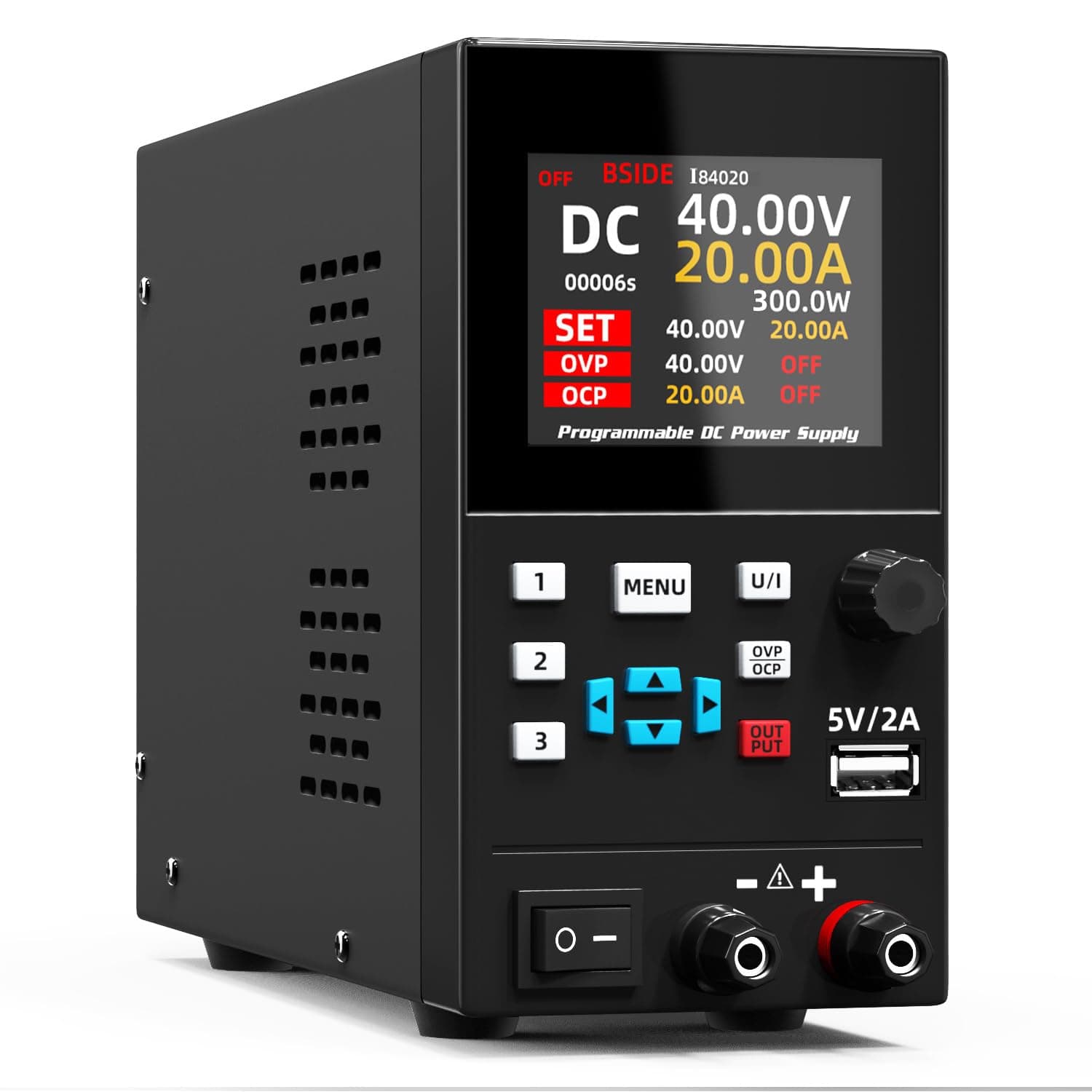 BSIDE Programmable DC Power Supply 40V 20A Lab Power Supply Small Variable Bench Power Supply Adjustable Switching Regulated DC Output Power Supply with Encoder Arrow Key Adjustment and USB