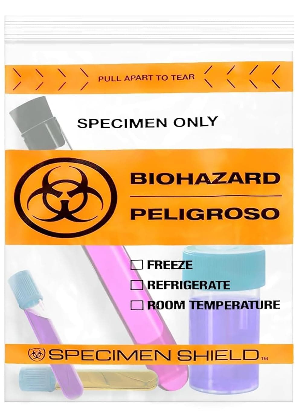 APQ Clear Orange Biohazard Specimen Bags, 12 x 15 Inches, Pack of 100