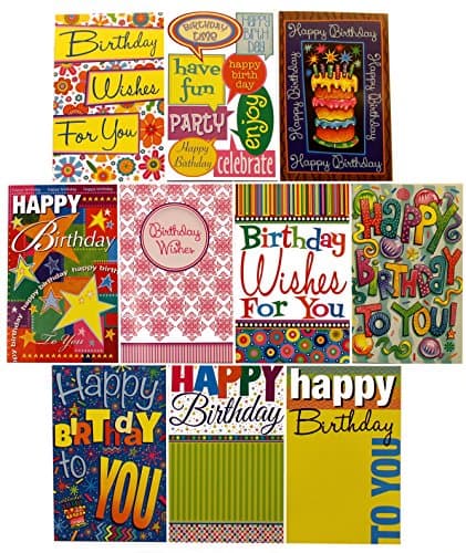 Birthday Card Assortment Pack - Set of 12, 10 Different Designs
