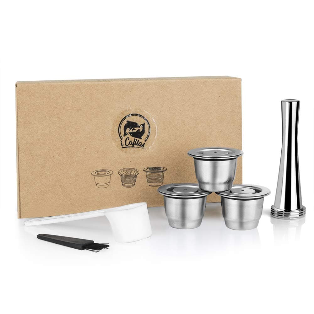 Stainless Steel Refillable Coffee Espr*sso Capsules, Reusable Coffee Pods Compatible with Nespresso Original Line Brewers 4Y Crema New Generation (3 Capsules + 1 Tamper)