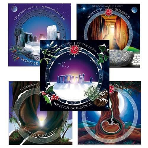 Celebrate Winter Solstice cards. Pack of five cards with brightly coloured envelopes 12cm x 12cm