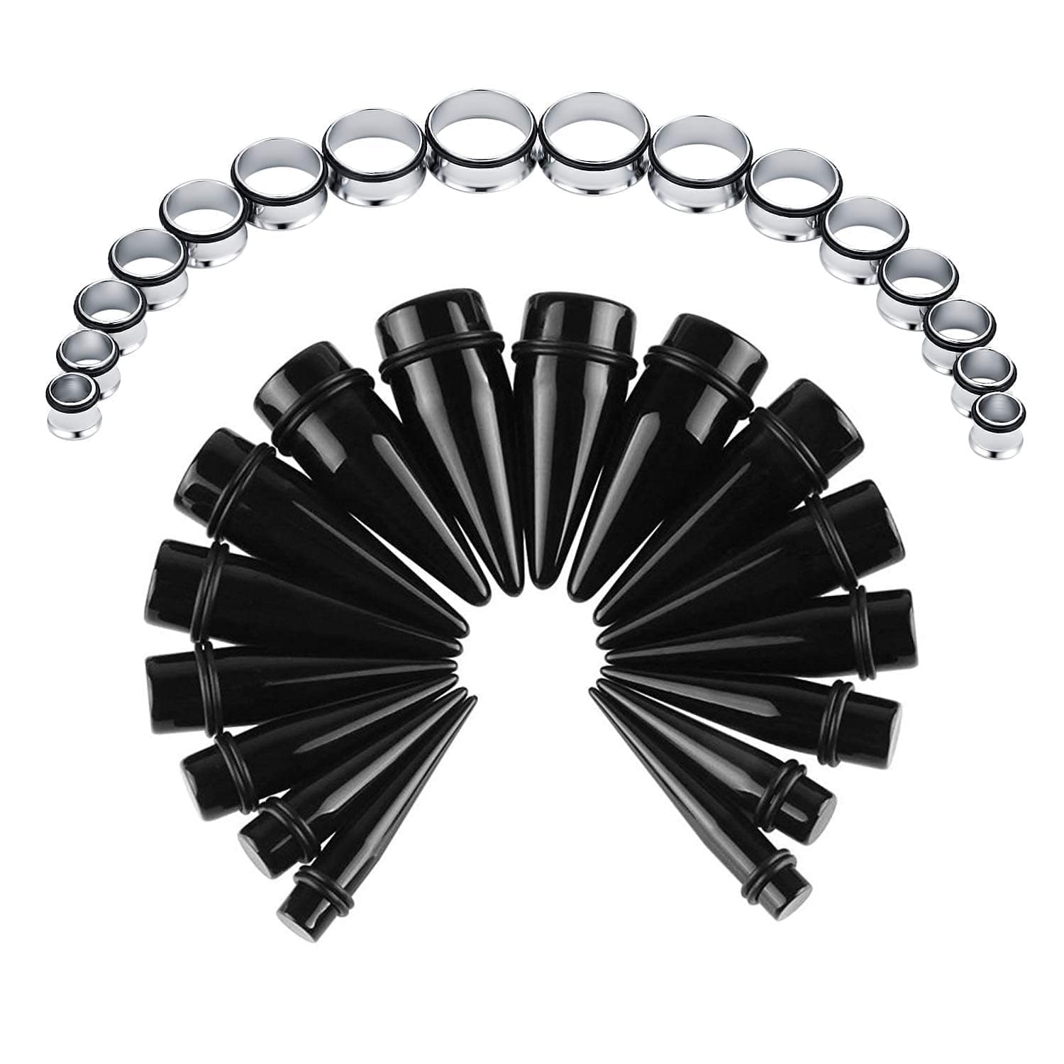16 Pairs Ear Stretching Kit Acrylic Tapers Surgical Steel Plugs Big Ear Gauges Expander Tunnel Piercing Jewellery