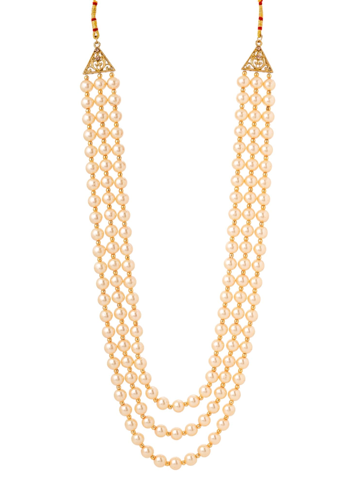 Yellow Chimes Dulahmala For Mens Golden Beads Pearl Necklace Jewellery for Groom Dulha Moti Mal Haar For Men Sherwani Necklace