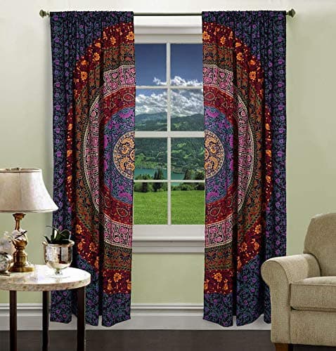 Indian Mandala Curtain Kitchen Window Curtains Curtain & Valance Set Dorm Tapestry,Indian Drape Balcony Room Decor Curtain Boho Set Hippie Curtain Panel (Multi Color)