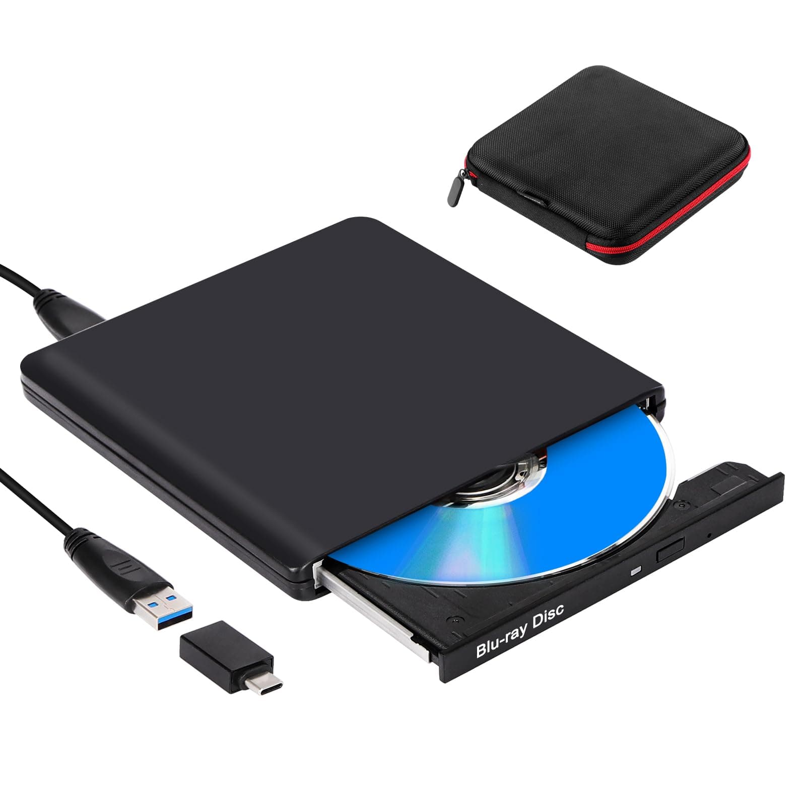 NOLYTH External Blu Ray Drive: Aluminium Bluray Burner External USB C with Bag - External CD DVD Blue Ray Player Portable BD External Blu-ray Drives for Laptop PC Mac MacBook Windows 11