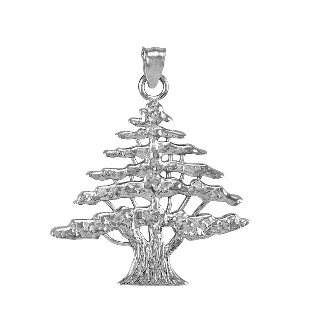 Middle Eastern Jewelry Textured 925 Sterling Silver Lebanese Cedar Tree Charm Pendant