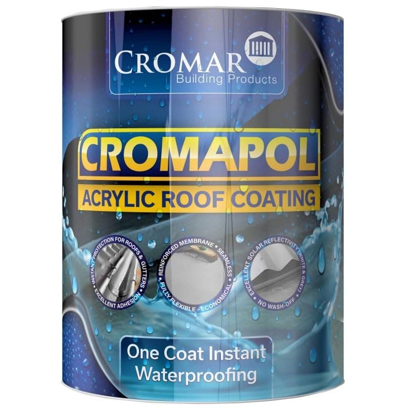 CROMAR Cromapol Acrylic Roof Coating – Mid Grey Fibre Reinforced Liquid Acrylic Waterproofing Solution | 20 KG