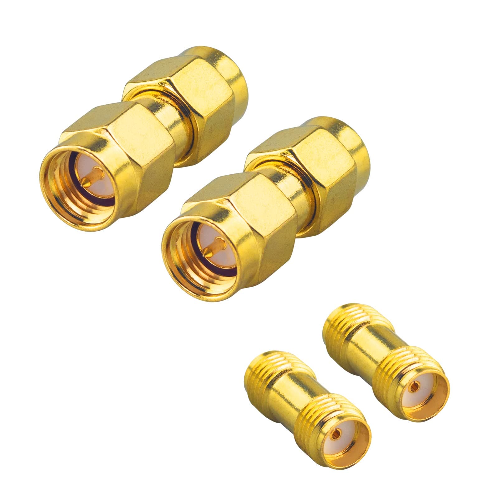 SMA Connector Kit 4PCS,SMA Female to Female Adapter 2PCS + Male to Male Adapter 2PCS,Gold-Plated Barrel FPV Radio Coupler for Baofeng,Yaesu,Audio,Antenna,LAN,Cable(Not for F Type,TV,RG6)