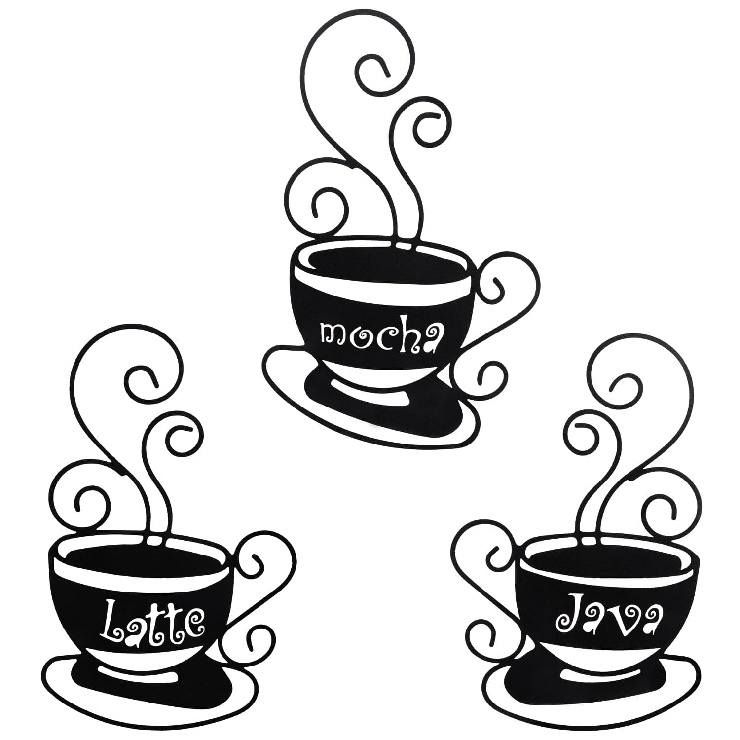 3 PCS Metal Wall Art, Kitchen Wall Decorations with Mocha Latte Java Sign for Lounge, Kitchen, Dining, Living Room, Office, Home Decor, Coffee Lovers Gifts, Black